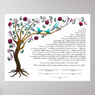 Póster Ketubah del árbol de la vida con una cita hebrea
