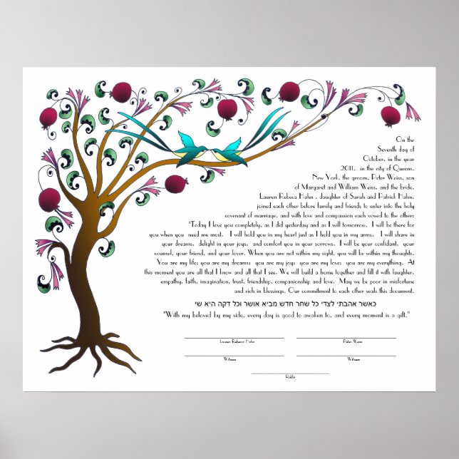 Póster Ketubah del árbol de la vida con una cita hebrea (Frente)