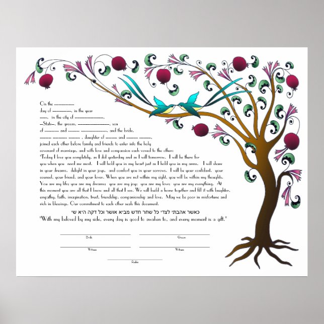 Póster Ketubah del árbol de la vida con una cita hebrea - (Frente)