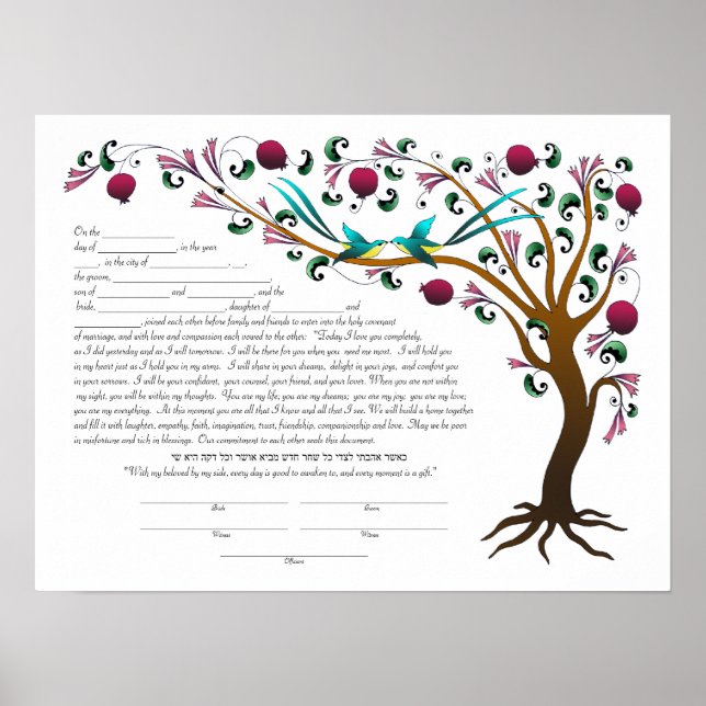 Póster Ketubah del árbol de la vida y vota en tonos jewel (Frente)