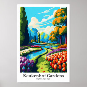 Póster Keukenhof Países Bajos Ilustracion de Viajes Vinta