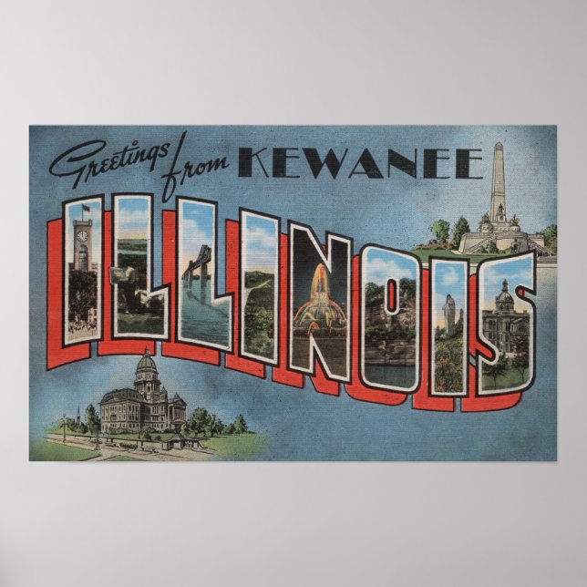 Póster Kewanee, Illinois - Escenas de letras grandes (Frente)