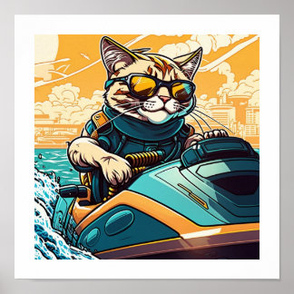 Póster Kewl Beans - Gato Guay con gafas de sol en un jets