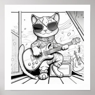 Póster Kewl Jazzy Cat con gafas de sol tocando guitarra