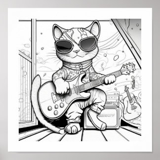 Póster Kewl Jazzy Cat con gafas de sol tocando guitarra