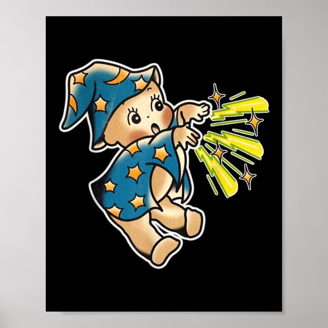 Póster Kewpie Baby Wizard Tradicional Tattoo Flash (Frente)