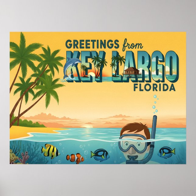 Póster Key Largo Florida – Tropical Vacation (Frente)