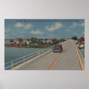 Póster Key West, FL - carretera entre el continente y las