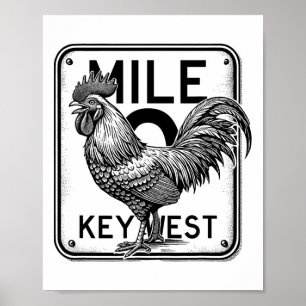 Póster Key West Florida Pollo Retro Milla 0 Gallo Milla