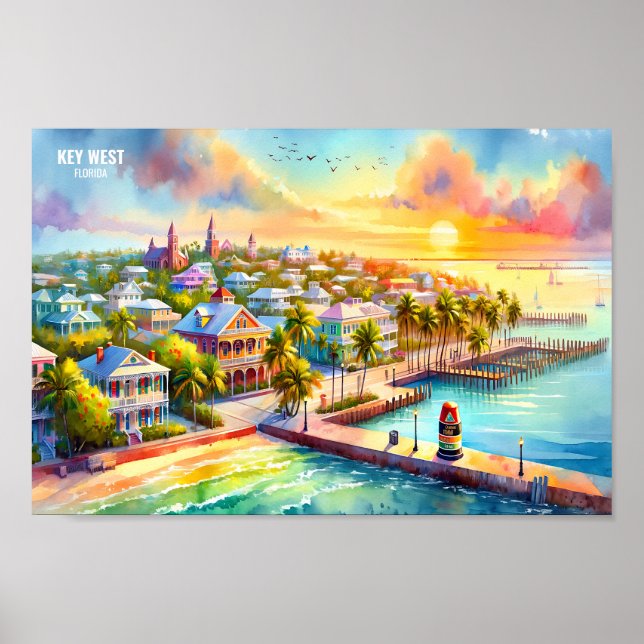 Póster Key West Florida USA Travel Places acuarela (Frente)