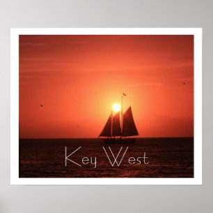 Póster Key West, Sailboat Silhouette at Sunset
