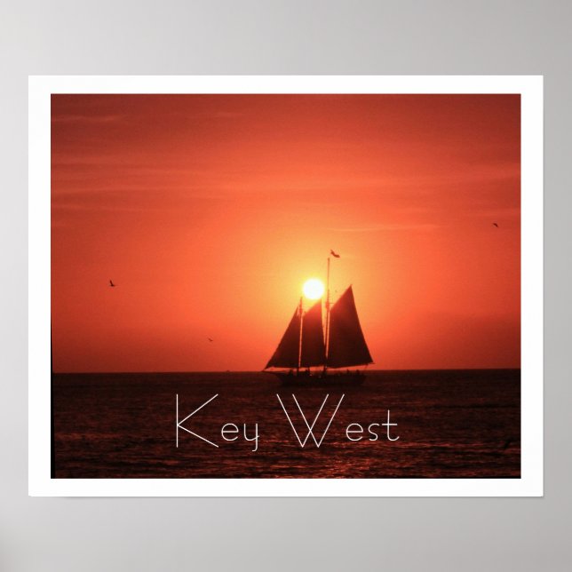 Póster Key West, Sailboat Silhouette at Sunset (Frente)