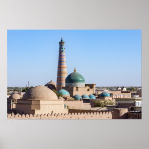 Póster Khiva, Uzbekistán - Minarete y Mezquita Islam Khod