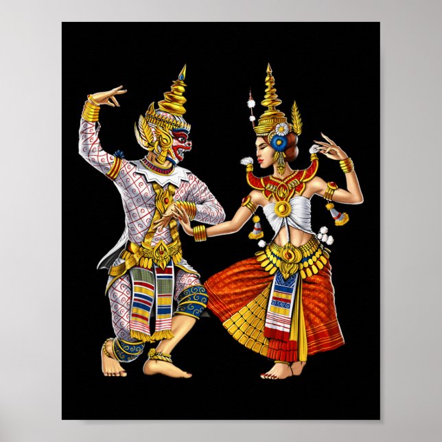 Póster Khmer camboyano tradicional baile Apsara Camboya (Frente)