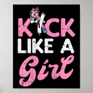 Póster Kick Like Chica Unicorn Karate Taekwondo Martial A