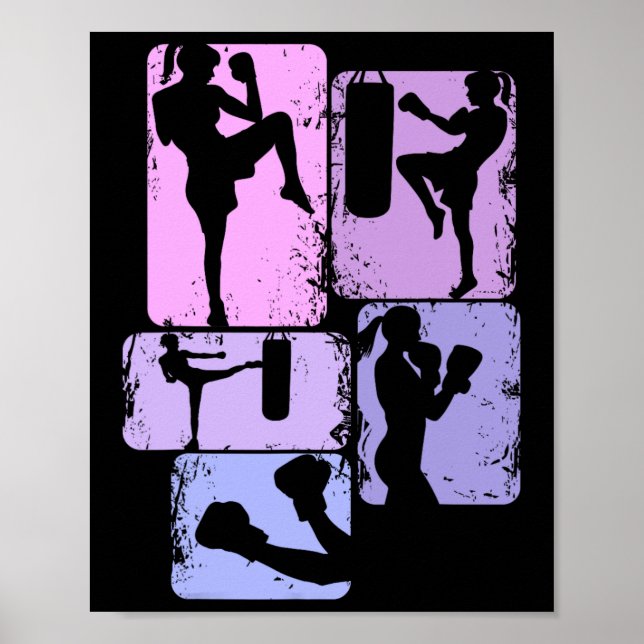 Póster Kickboxing Kickboxer Taekwondo Karate Girls Kids W (Frente)