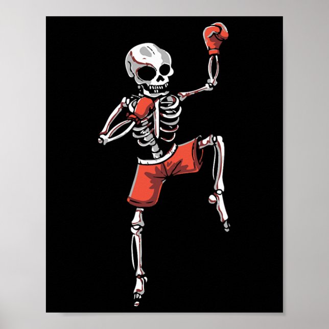 Póster Kickboxing Skeleton Kickboxer Martial Arts Hallowe (Frente)