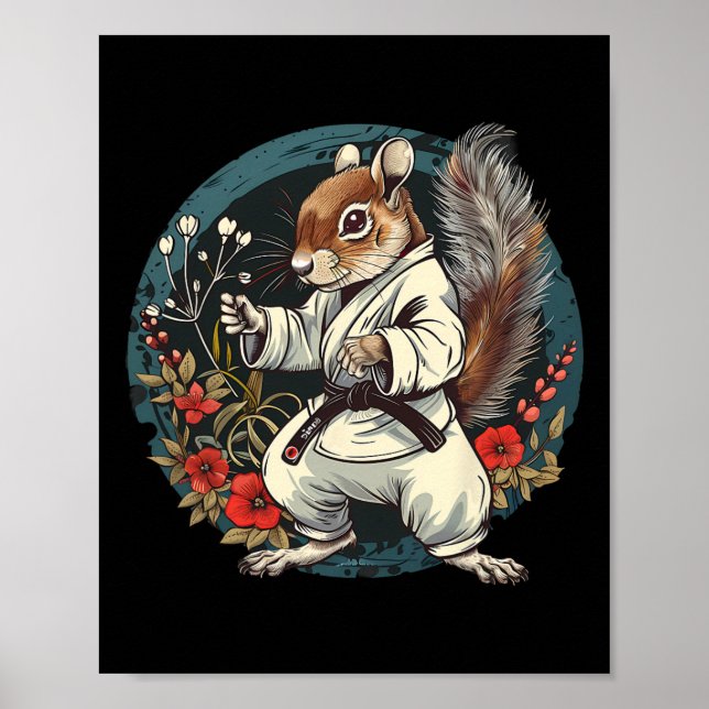 Póster Kickboxing Squirrel Floral Judo Squirrel Lover Kar (Frente)