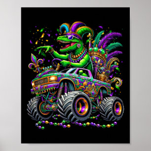 Póster Kid Mardi Gras Grawr Dinosaur Trex Monster Camión