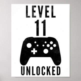 Póster Kids 11 Year Old Birthday Gamer Level 11 Unlocked 