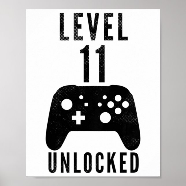 Póster Kids 11 Year Old Birthday Gamer Level 11 Unlocked  (Frente)