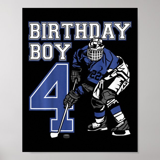 Póster Kids 4 Year Old Ice Hockey Themed Birthday Party 4 (Frente)