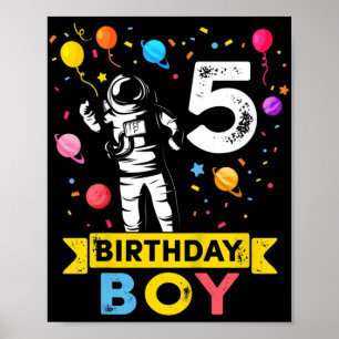 Póster Kids 5 Year Old Boy Astronaut 5th Birthday Boy 