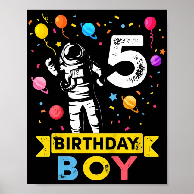 Póster Kids 5 Year Old Boy Astronaut 5th Birthday Boy  (Frente)