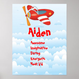 Póster Kids Airplane Cualquier nombre Pared Art Imprimir 