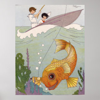 Póster Kids Being Pulled By A Fish While Fishing - Poster
