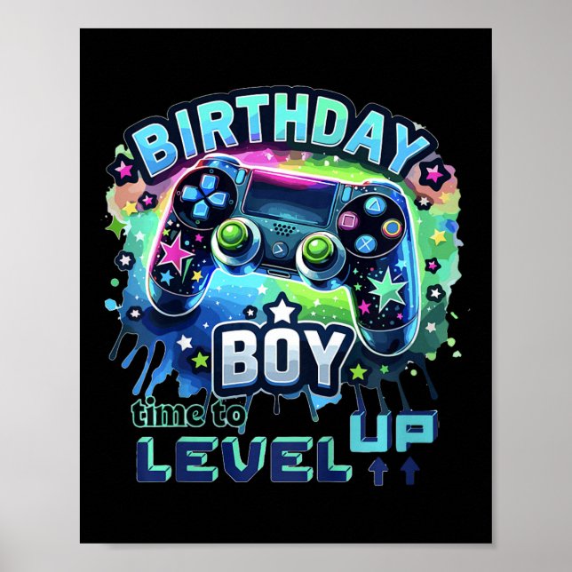 Póster Kids Birthday Boy Level Up Gamer Controller Video  (Frente)