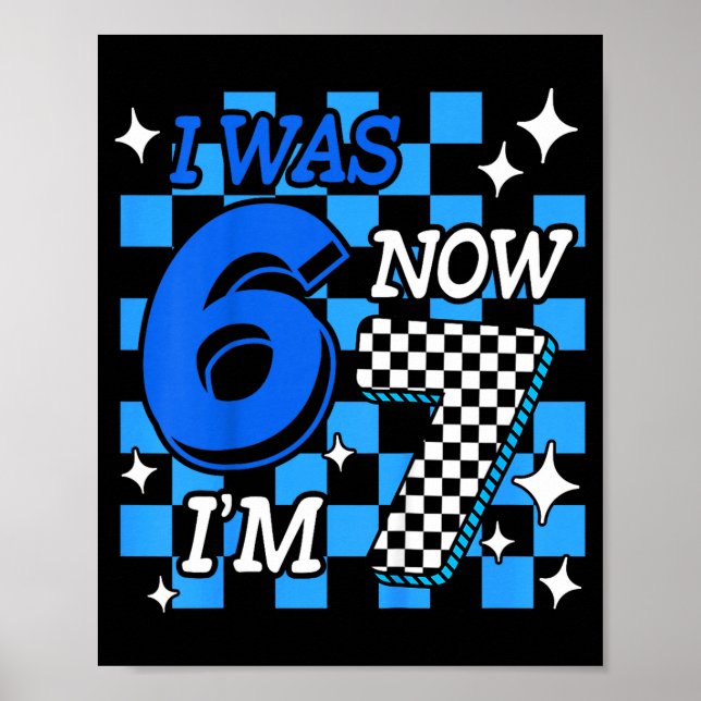 Póster Kids Blue Checkered I Was 6 Now I'm 7 Birthday Boy (Frente)