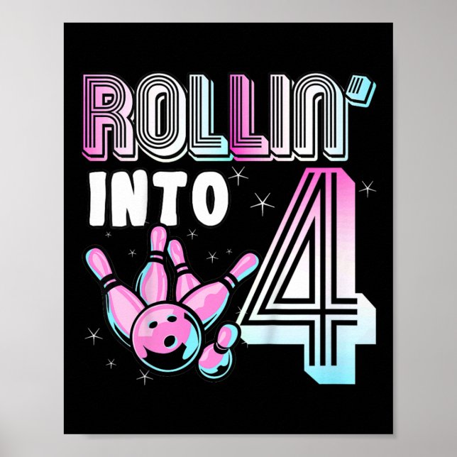 Póster Kids Bowler Rollin’ en 4 Bowling 4Cumpleaños Ki (Frente)