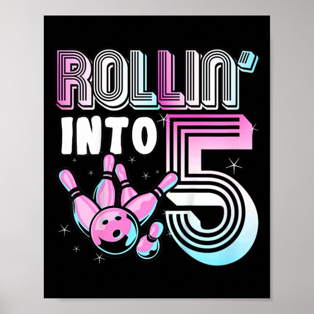 Póster Kids Bowler Rollin’ en 5 Bowling 5 Birthday Ki (Frente)