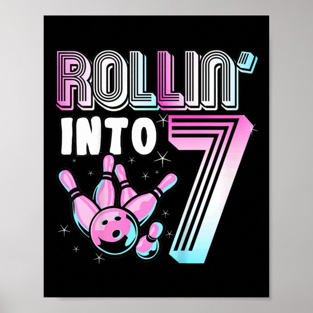 Póster Kids Bowler Rollin’ en 7 Bowling 7 Birthday Ki (Frente)