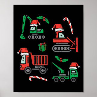 Póster Kids Christmas Construction Vehicles Truck Xmas Bo