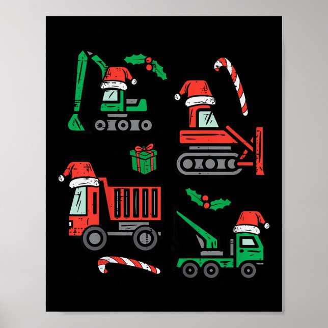 Póster Kids Christmas Construction Vehicles Truck Xmas Bo (Frente)