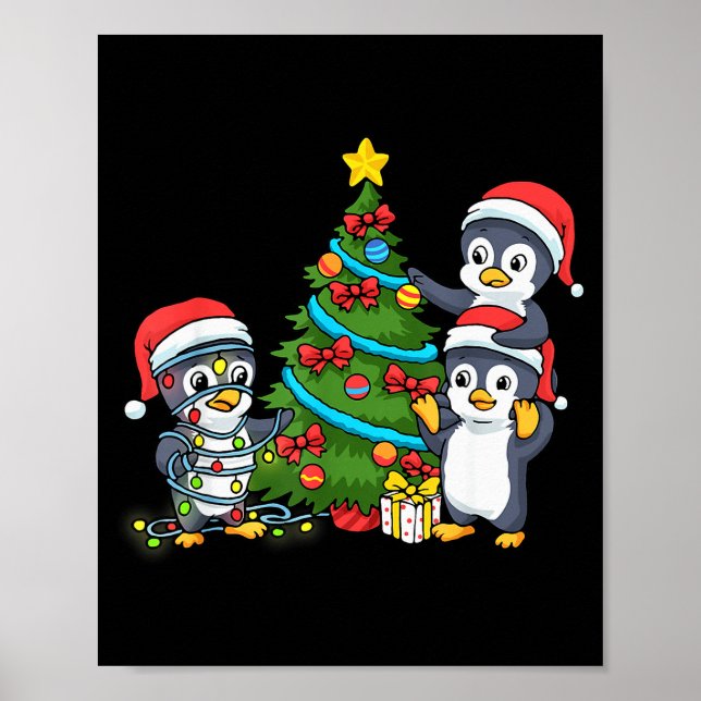 Póster Kids Christmas Penguin Christmas Tree Lights Baubl (Frente)