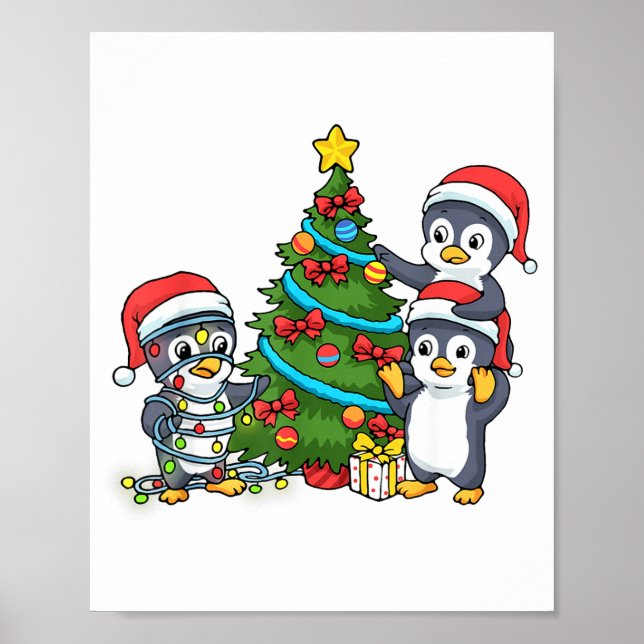 Póster Kids Christmas Penguin Christmas Tree Lights Baubl (Frente)