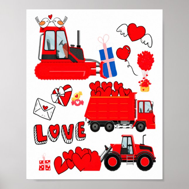 Póster Kids Construction Vehicle Valentine Crane Truck Cu (Frente)