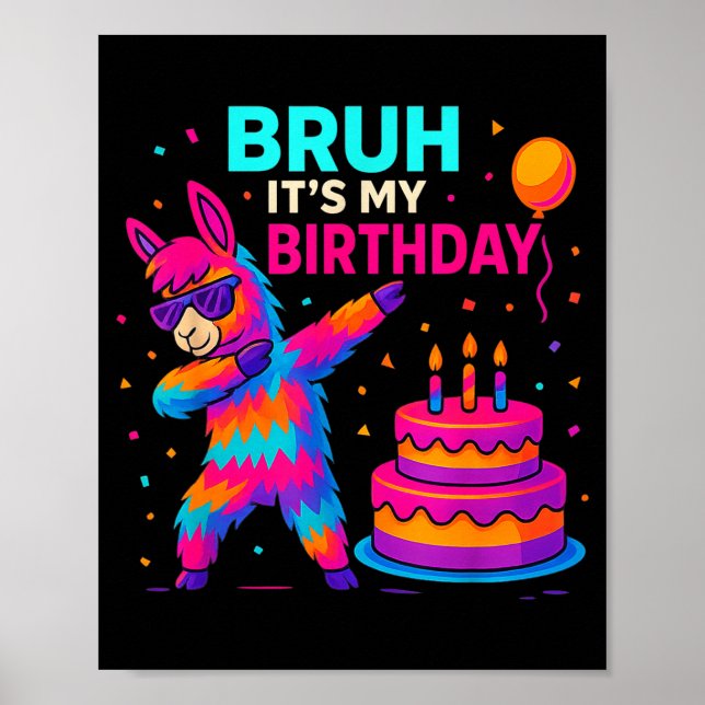 Póster Kids Dabbing Llama Birthday Funny Bday Party Tee  (Frente)