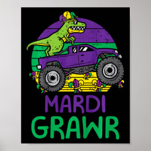 Póster Kids Dino Monster Truck Mardi Grawr Mardi Gras Tod
