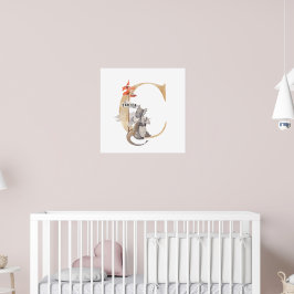 Póster Kids Dragon Nombre Personalizado Monograma C Sala 