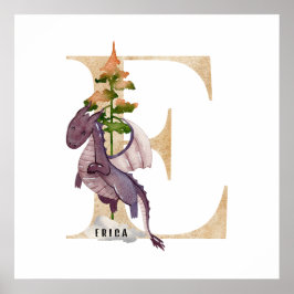 Póster Kids Dragon Nombre Personalizado Monograma E Sala 