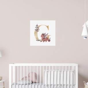 Póster Kids Dragon Nombre Personalizado Monograma G Sala 