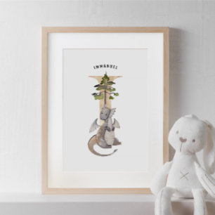 Póster Kids Dragon Nombre Personalizado Monograma I Sala