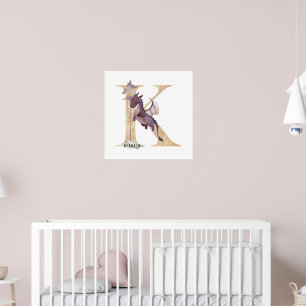 Póster Kids Dragon Nombre Personalizado Monograma K Sala