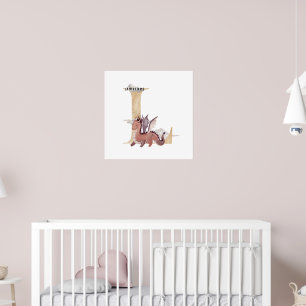Póster Kids Dragon Nombre Personalizado Monograma L Sala
