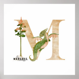 Póster Kids Dragon Nombre Personalizado Monograma M Sala 