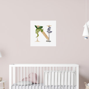 Póster Kids Dragon Nombre Personalizado Monograma N Sala